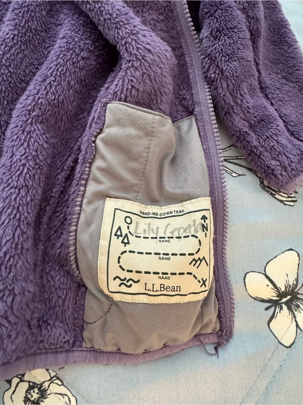 L.L.Bean Kids Hi-Pile Fleece Hooded Jacket Purple Full Zip Size M 5-6